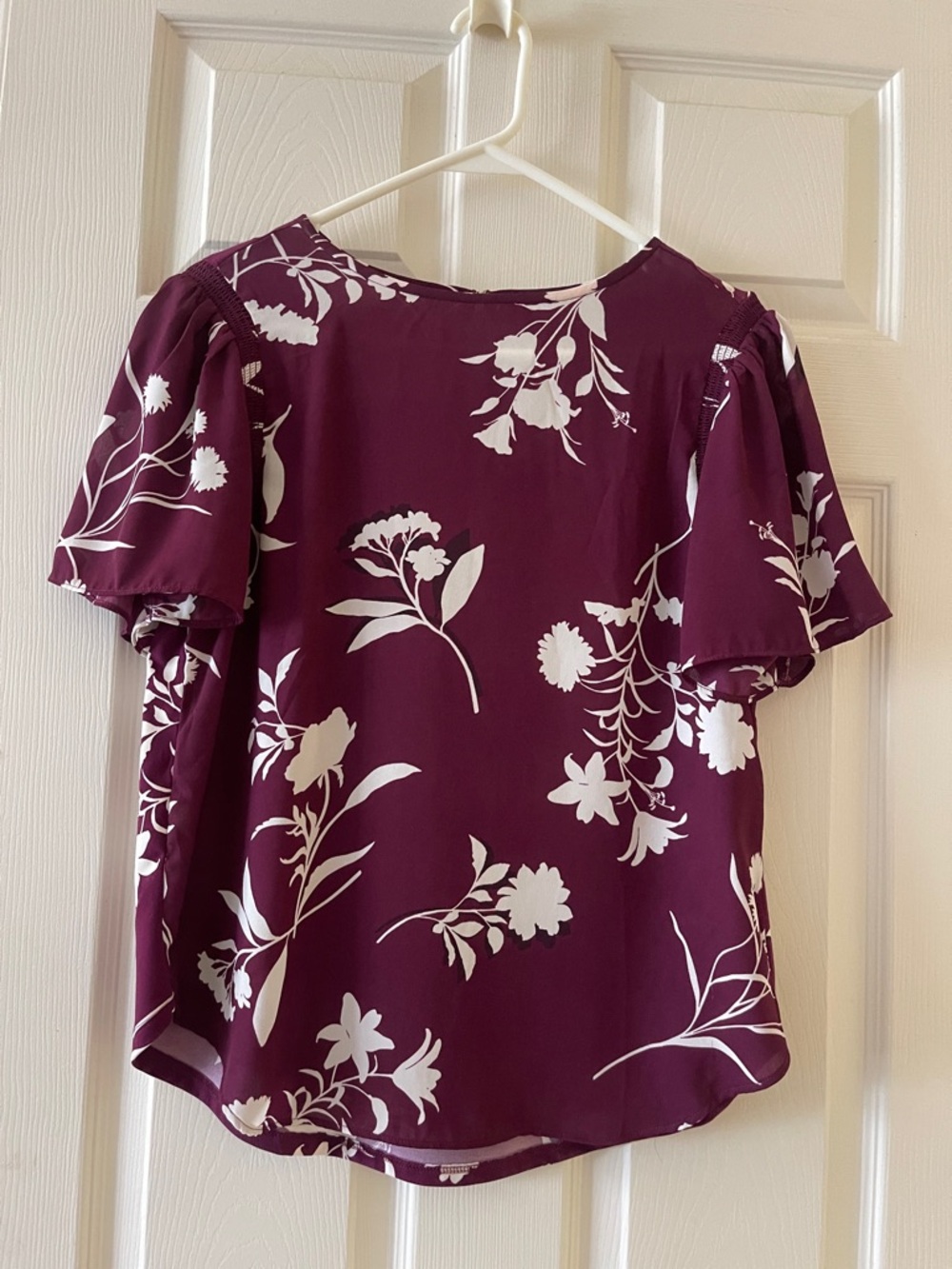 Ann Taylor Plum Floral Short-Sleeve Blouse